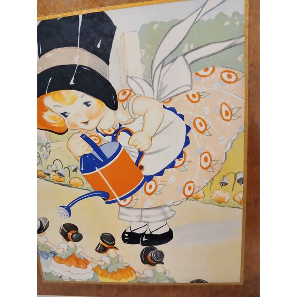 1930s Mistress Mary Quite Contrary Ruth E Newton Nursery Print Wall Art Wood VNT - Picture 9 of 16
